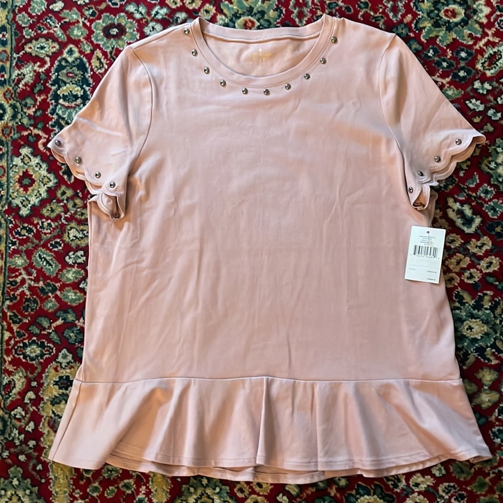 NWT Kate Spade Broome Street Stud Embellished Peplum Tee Blush